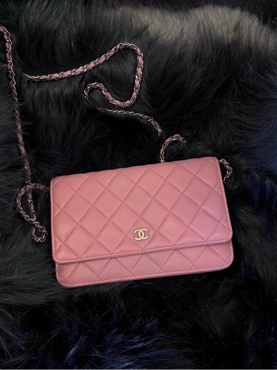 CHANEL Handbags - CHANEL Pink Quilted Leather Chain Crossbody Wallet